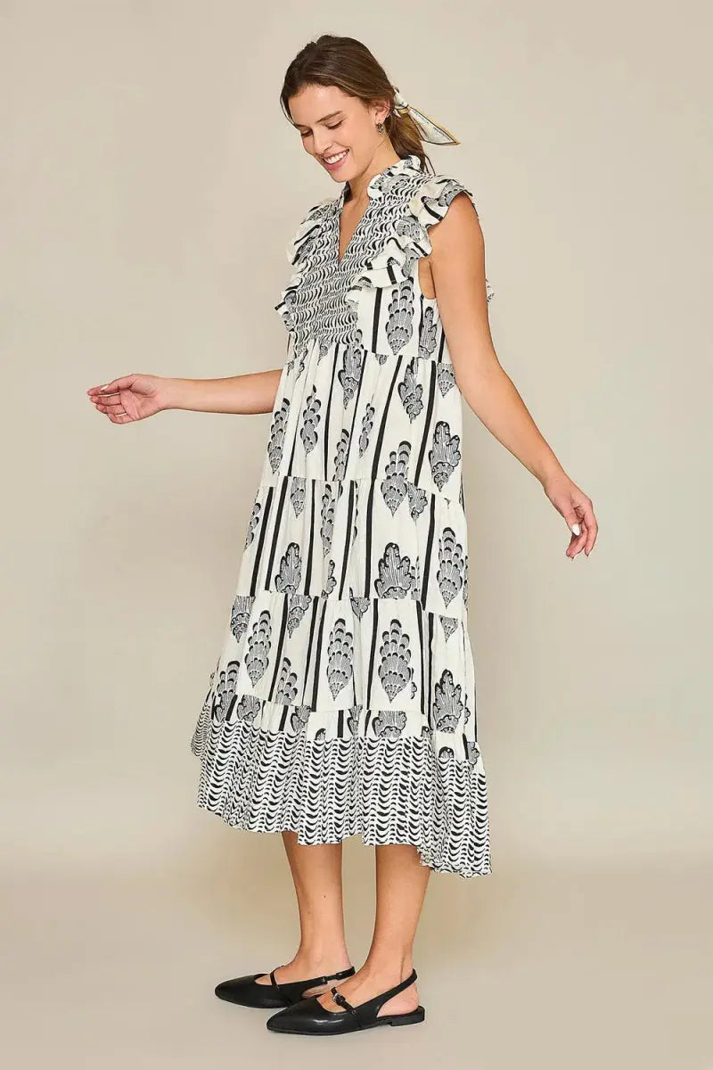 Umgee Full Size Boarder Print Midi Dress Plus Size Fashion - Love Salve